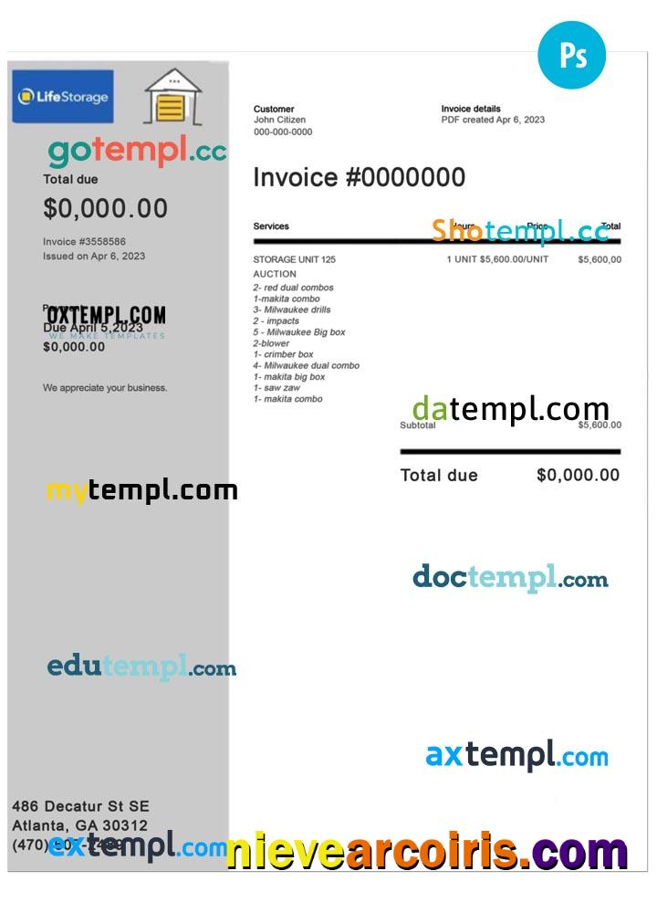Life Storage invoice